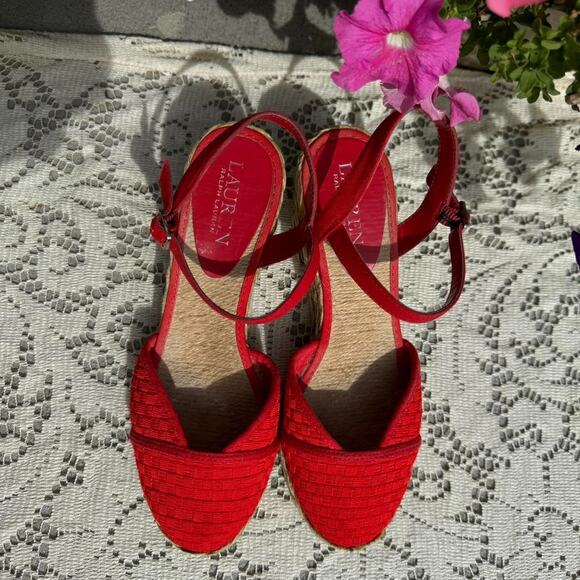 Ralph Lauren Capricia Wedge Sandals - 6 Red - Picture 3 of 4